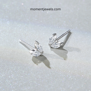 Rhodium Plated 925 Sterling <b>Silver</b> Moissanite <b>Stud</b> Earrings for Women V Shape Moissanite Ear <b>Studs</b> Claw Setting Simple Style - Product Image 6