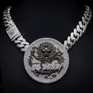 Collar con Colgante de Lujo para Hombre, con Moissanita y Diamantes de Imitación, Plata 925, Estilo Buss Down, Disco Grande Personalizado, Cadena con Colgante de Diamantes Baguette - Product Image 1