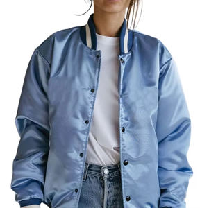 Satin Varsity <b>Jacket</b> OEM Custom <b>Winter</b> stand Collar Satin Bomber Windbreaker Silk Satin Comfort <b>Jacket</b> - Product Image 5
