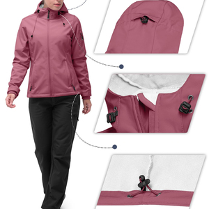 Veste softshell imperméable pour femme, à capuche, doublée polaire, coupe-vent, pour la randonnée en plein air, prix de gros, veste softshell pour femme - Product Image 4