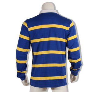 Camiseta de Rugby de Manga Larga a Rayas Azules y Amarillas para Hombre, Cuello Camisero, Manga Larga, Ropa Deportiva de Fútbol, Corte Regular, Todas las Temporadas, Algodón y Poliéster - Product Image 3