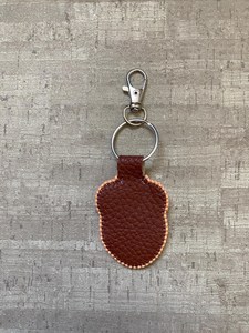 Beaded Red Strawberry and Flower <b>Keychain</b>, Backed With brown faux <b>leather</b> - Product Image 2
