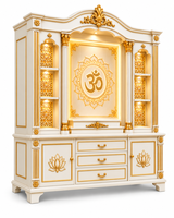 Temple domestique en teck blanc et or de style moderne avec armoires de rangement