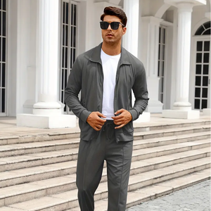 OEM <b>Men's</b> Casual Tracksuit Set Full Sleeve Zipper <b>Jacket</b> Pants Solid Color Breathable Regular Fit Autumn Wear 2 Piece Suit - Product Image 4