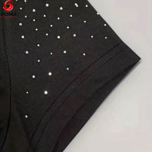 Nouveau T-shirt court à manches courtes pour femme, col rond, noir, respirant, avec motif en strass, pour l'été - Product Image 5