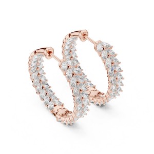 Pendientes de aro con corte marquesa de diseño único, oro sólido de 14K, pendientes de moda para mujer, joyería de diamantes cultivados en laboratorio, estilo elegante de aro. - Product Image 3