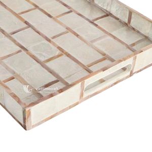 Rectangle Modern Mother Pearl Inlay Vanity Tray Brick Pattern Shell Mosaic Amenities Holder Bathroom <b>Dressing</b> <b>Table</b> Tabletop - Product Image 2
