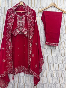 Red Salwar Kameez Set With Embroidered Details Traditional Indian Pakistani Wear For Women Ankle Length Regular Fit - Product Image 5