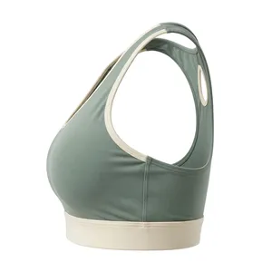 AMKOOR Sujetador deportivo sin costuras para mujer, color verde oliva, elástico en cuatro direcciones, espalda cruzada, sin aros, transpirable, nailon y elastano - Product Image 6