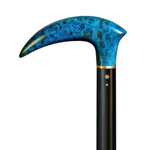 Canne de marche en résine et bois à motif marbré bleu, avec manche noir et accents dorés, durable pour usage domestique - Product Image 1