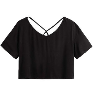 Custom OEM <b>Women</b> <b>Crop</b> <b>Top</b> Fitness Streetwear Breathable Cotton Slim Fit O Neck Short Sleeve Casual Summer Fashion <b>Crop</b> <b>Top</b> - Product Image 1
