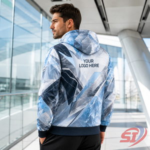 Sweat-shirt à capuche personnalisé haut de gamme, motif géométrique argenté glacé, fermeture éclair intégrale, style streetwear, marque privée, logo OEM, fournisseur en gros - Product Image 3