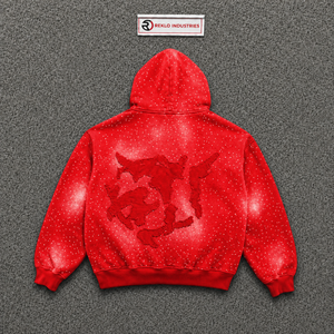 URBAN RED STREET STYLE RHINESTONE OVERSIZED HOODIE FOR <b>MEN</b> SPARKLE <b>PULLOVER</b> RHINESTONE EMBELLISHED Dot Print Casual French Terry - Product Image 6