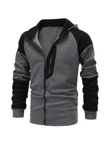 Men's Vintage French Terry Contrast Zipper Long Sleeve Hooded Sweatshirt Jacket Athletic Functional Customizable Autumn - Product Image 2