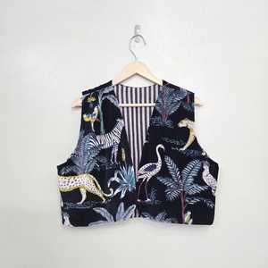 Velvet Floral Print Quilted Winter Vest <b>Coat</b> Sleeveless Statement Outerwear Short Jacket for Women - Product Image 1