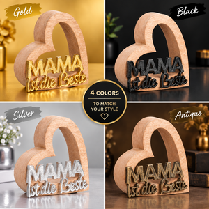 Décoration en bois en forme de cœur avec lettres argentées « Mama Ist Die Beste », décoration de table, style rustique, cadeau pour la fête des mères - Product Image 5