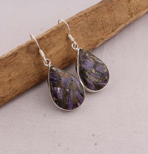 925 <b>Sterling</b> <b>Silver</b> Purple Copper Charoite <b>Earrings</b> Natural Composite Gemstone Teardrop <b>Dangle</b> <b>Earrings</b> Handmade Jewelry Wholesa - Product Image 6