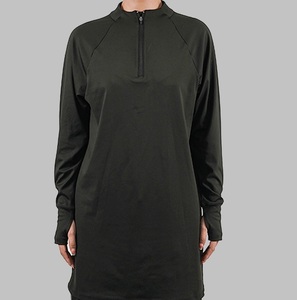 T-shirt streetwear à quart de zip, tunique modeste, respirant, style vintage, coupe longue, pour femme - Product Image 1