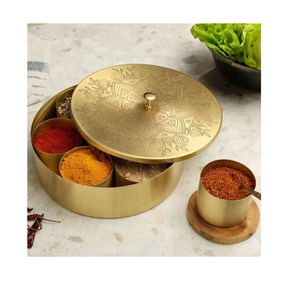New Design Brass Spice <b>Box</b> With Lid And Six Compartments Gold Mirror Polished Brass spice <b>Box</b> - Product Image 3