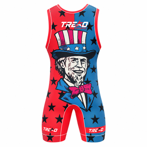 Combinaison de lutte patriotique personnalisée Uncle Sam pour hommes, rouge, bleu, étoiles, sublimation, combinaison de lutte d'équipe, logo personnalisé, OEM - Product Image 2