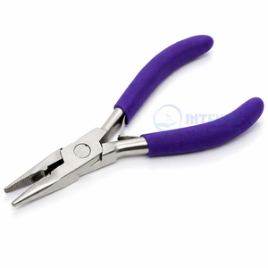 Pince à extensions capillaires professionnelle en acier inoxydable de qualité supérieure, 5 pouces, à mâchoires dentelées de 3,4 mm, poignée ergonomique bleue, usage professionnel - Product Image 2