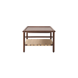 Mesa de Centro Moderna de Estilo Mid-Century, Fabricada en Madera de Teca Sólida con Estante de Almacenamiento de Cuero PU Tejido, Rectangular, para Sala de Estar - Product Image 3