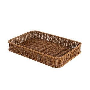 Eco-Friendly Round Handwoven Rattan Serving Tray with <b>Handles</b> Creative <b>Wicker</b> <b>Basket</b> for Coffee Table Breakfast and Home Decor - Product Image 5