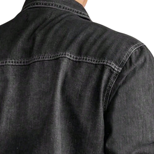 Chemise en jean délavé noir respirante à manches longues pour homme, coupe décontractée, en coton, avec poche poitrine à rabat, séchage rapide, idéale pour l'été - Product Image 4