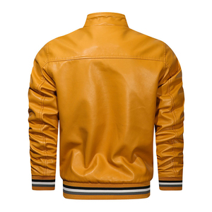 Veste en cuir véritable zippée décontractée pour homme, automne-hiver, à carreaux/uni, coupe-vent écologique, style streetwear, vente directe en gros - Product Image 4