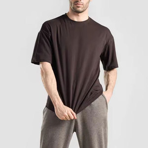 T-shirt d'été décontracté pour homme, coupe ample, col rond, manches courtes, 100 % coton, couleur unie, respirant, personnalisable en gros - Product Image 4