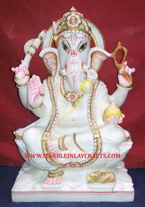 Statue de Ganesha artisanale en marbre Makrana, colorée, avec main de bénédiction, en position assise, pour la décoration de la maison et des temples. - Product Image 6