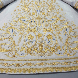 Customized Adult Men's Gold Custom White Satin <b>Religious</b> Vestment Dress Embroidery Handmade Church <b>Statue</b> Robe Liturgical Marian - Product Image 3