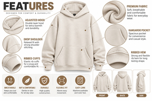 Sweat-shirt à capuche oversize pour femme, beige délavé, brodé, à épaules tombantes, décontracté, à manches longues - Product Image 5