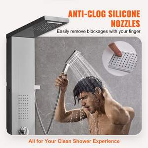 Ensemble de douche mural en acier inoxydable de 59 pouces tour de panneau de douche à LED 5 chutes d'eau 2 jets de massage du corps douche à main - Product Image 4