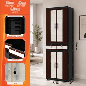 Naiba Drawer Fit Plastic <b>Wardrobe</b> Cabinet Dark Brown with Drawer, Shelves & Hanger for Clothing Storage Bedroom Furniture - Product Image 5