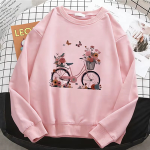 Sudaderas con capucha para mujer, sudadera de lana cálida con estampado de mariposas florales retro y bicicleta, jersey suave con cuello redondo, nueva calidad profesional - Product Image 6