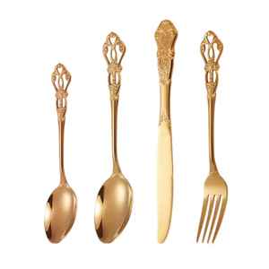 Luxury Gold Stainless Steel Cutlery Set Vintage Engraved <b>Flatware</b> Spoon Fork Knife Elegant Dinnerware Kitchen Tableware - Product Image 1