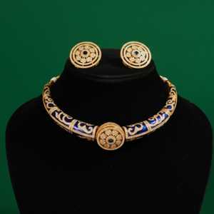 <b>Blue</b> Meenakari <b>Necklace</b> Set Gold Plated CZ Choker Indian Jewelry Handmade Bulk Product Fashion Chokers <b>Necklaces</b> - Product Image 4