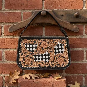 Sac à bandoulière pour femme en cuir véritable, style luxueux, motif en losanges, chaînes décoratives, grande capacité, fermeture éclair - Product Image 5