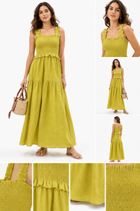 Summer <b>Ruffle</b> Smocked Long Maxi <b>Dress</b> Women Formal Sleeveless Boho Beach Sundress Elegant Party Holiday Modern 100% Cotton - Product Image 2
