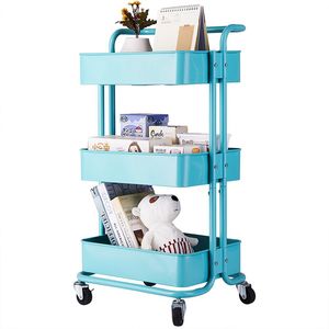 Carrello portaoggetti a 3 livelli XH per cucina e casa, con maniglia, moderno, in metallo e plastica, con ruote - Funzionalità base per la pulizia di camera da letto, cucina, hotel - Product Image 2