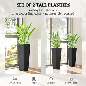 Set di 2 Vasi per Fiori in Metallo Smaltato Nero con Fori di Drenaggio, Alti 32 Pollici, Fioriere da Esterno per Hotel - Product Image 4