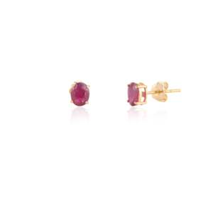 Handcrafted 18K Gold Natural Ruby Single Stone Stud <b>Earrings</b> - Product Image 5