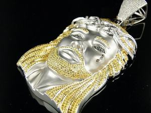 Pendentif Tête de Jésus, Pendentif Hip Hop, Pendentif en Argent 925 Plaqué Or, Pendentif de Foi Chrétienne, Bijou Religieux, Pendentif Bling pour Rappeur - Product Image 4