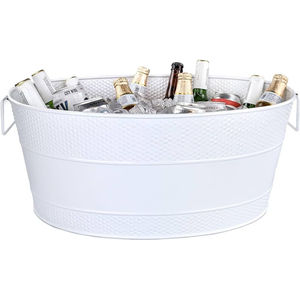 Enfriador de Bebidas de Metal Galvanizado Blanco con Asas para el Hogar y Eventos, Cubo Enfriador de Vino para Bar - Product Image 1