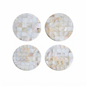 Ensemble de sous-verres de luxe en nacre, écologiques, faits à la main, ronds, avec incrustations de coquillages MOP, mosaïque, pour table - Product Image 1