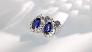 Pear Cut Blue 1.5 ct Diamond Earrings With White Diamond Halo <b>Silver</b> <b>Studs</b> For Women Wedding Classic Style Jewelry - Product Image 4