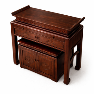 El altar de caoba incluye un pequeño gabinete con sencillos grabados de flores de loto. - Product Image 3