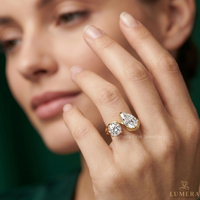 Anillo de Moissanita de Lujo con Dos Piedras, Corte Pera y Corte Redondo, Certificado por IGI, para Mujer, Joyería de Compromiso y Boda