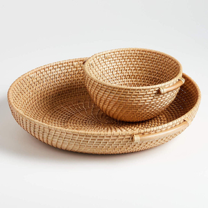 Sustainable Natural Rattan <b>Tray</b> Handmade Woven <b>Round</b> <b>Serving</b> <b>Tray</b> Low Profile Rustic Table Decor Kitchen Home Wholesale Bulk B2B - Product Image 2